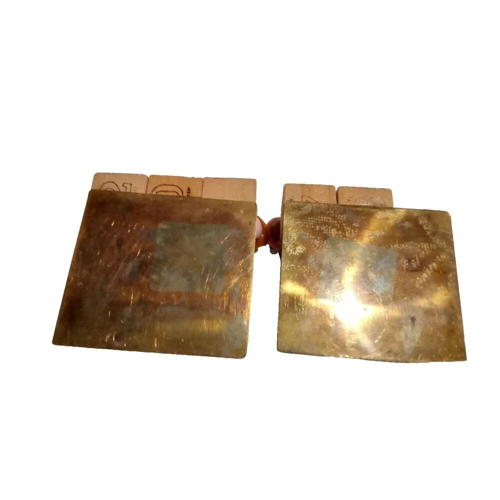 Vintage ABC Wood Block 1970's  Bookends Brass Base Wood Blocks Clown Dogs